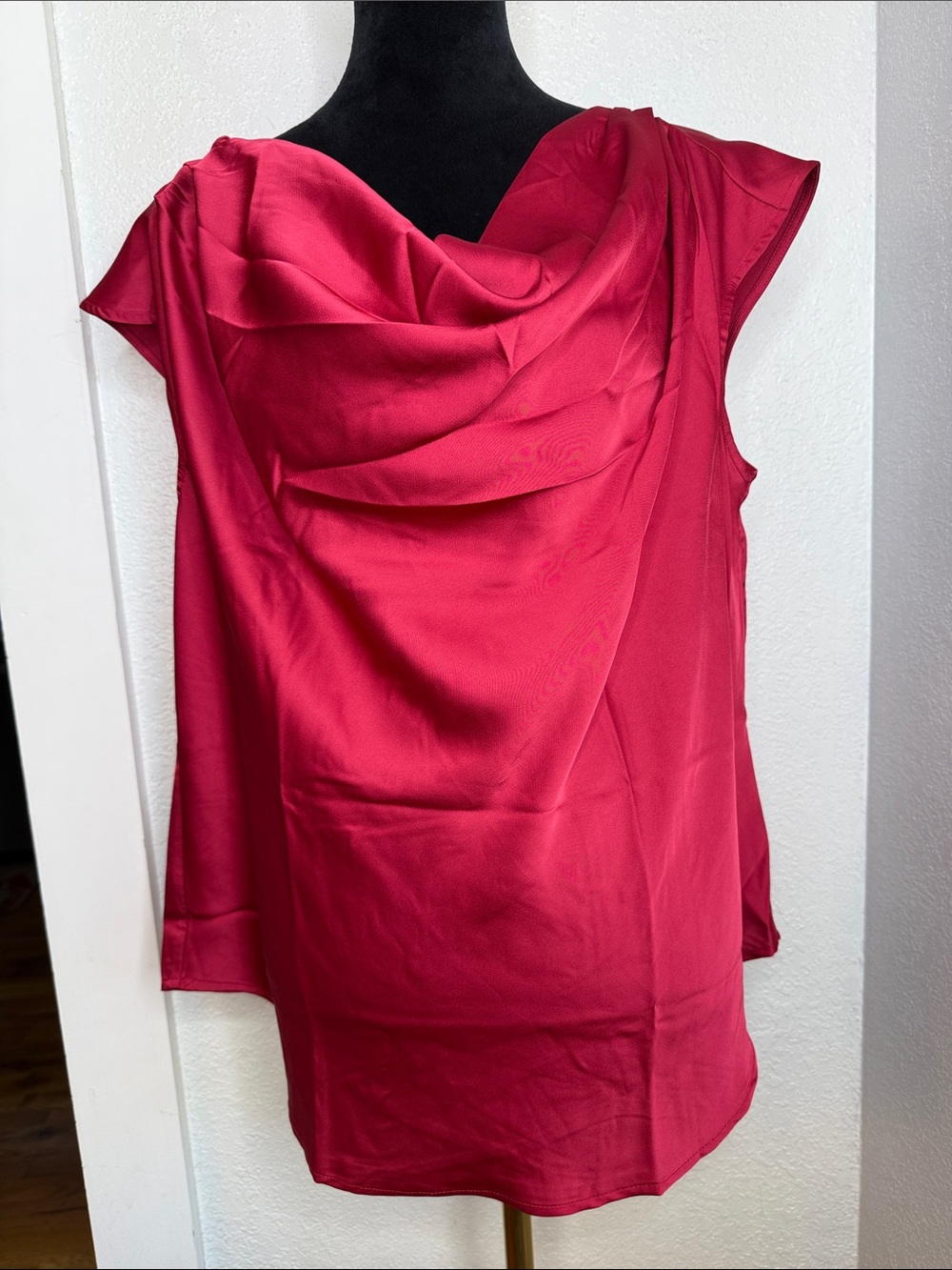 Maurices XXL Fuchsia Satin Cowl Neck Blouse Drape Front Career Business Casual